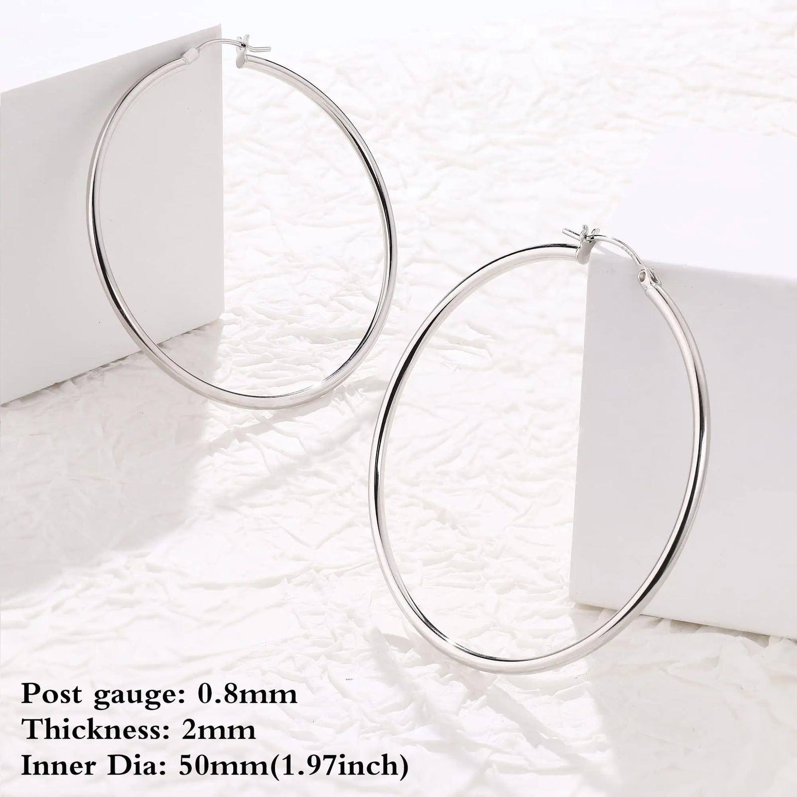 Fansilver 2mm Thin Sterling Silver Hoop Earrings White Gold Plated Huggie Small Medium Large Hoop Earrings for Women Girls 241219
