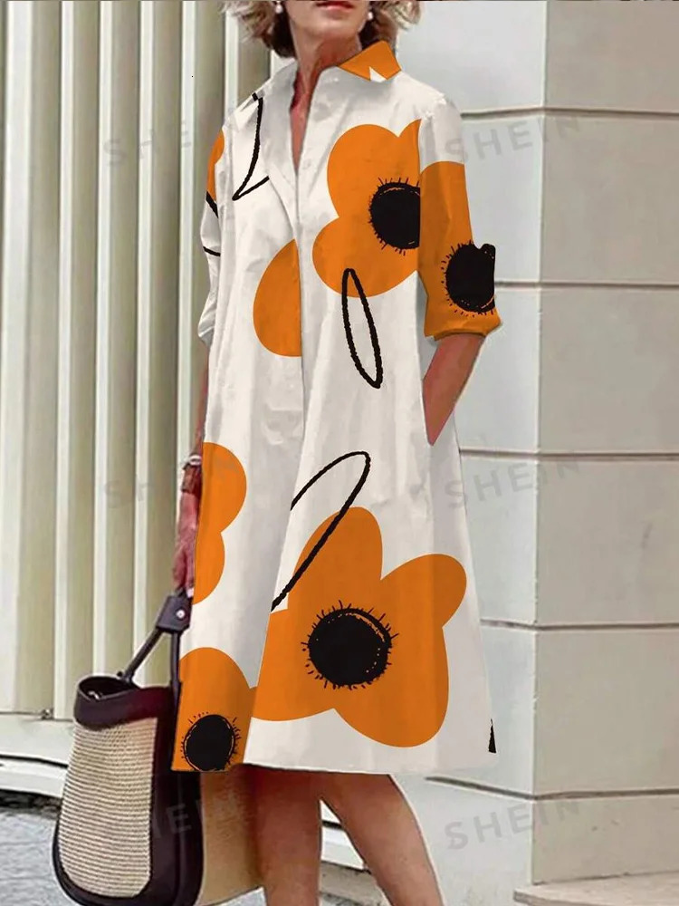 Urban Fashion Ladies Long Sleeve Shirt Dress Everyday Casual Party Elegant Summer Loose Comfortable Print 241218