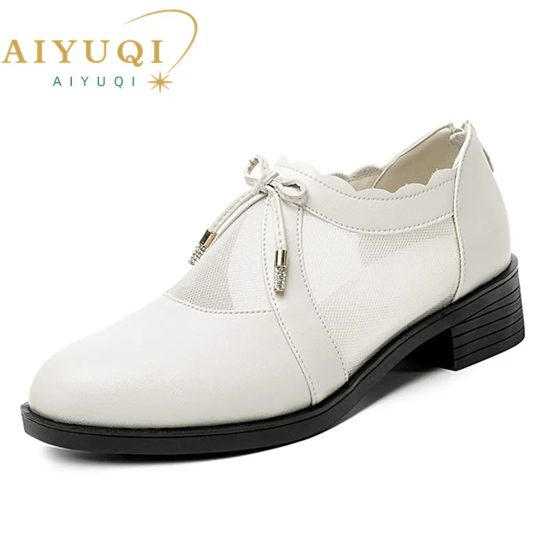 AIYUQI Women's Mesh Shoes Spring Genuine Leather Non-slip Women's Shoes Large Size Fashion Mesh Dress Shoes Women