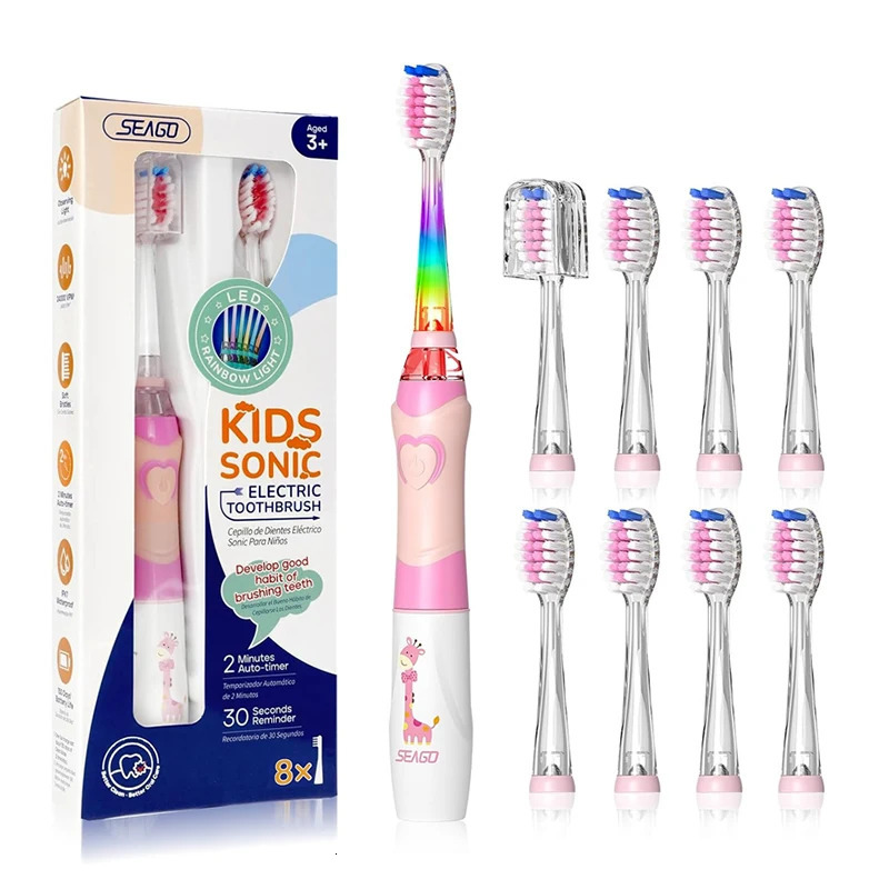 SEAGO Kids Electric Toothbrush Soft Bristle Tooth Brush For Kids with 2 Mins Timer LED Light Battery Powerd Toothbrush for 4-12 241219
