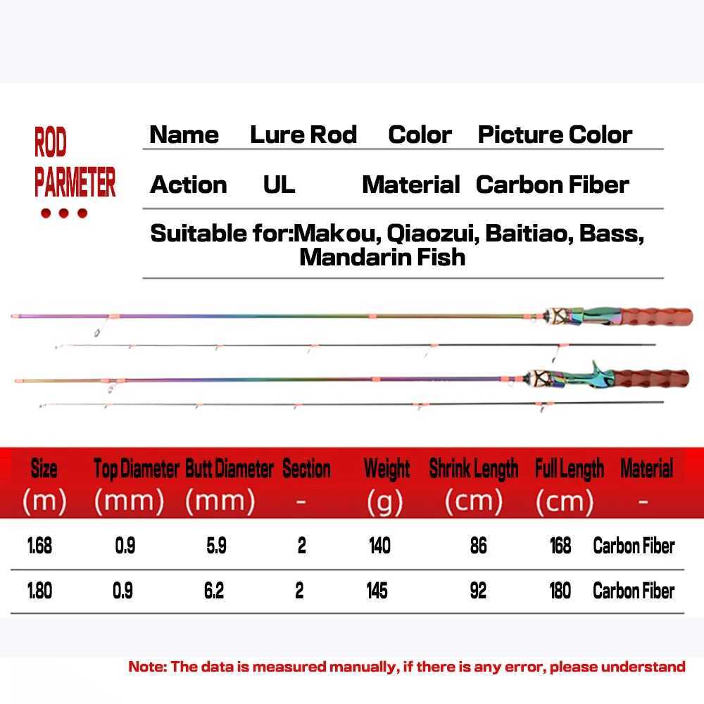 Carbon Fiber Spinning Casting Rod UL Power Lure Fishing Rod 1.8m 1.68m 2 Sections Fishing Acessories for Trout Bass JiggingXJ241219