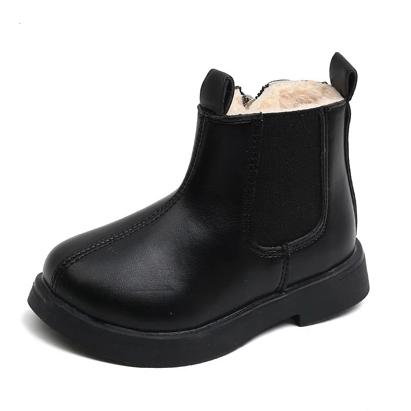 Children Short Boots for Girls Cool Black Winter Beige Boys Cotton Kids Chelsea Boots PU Fashion Non-slip Round-toe Britain 241219
