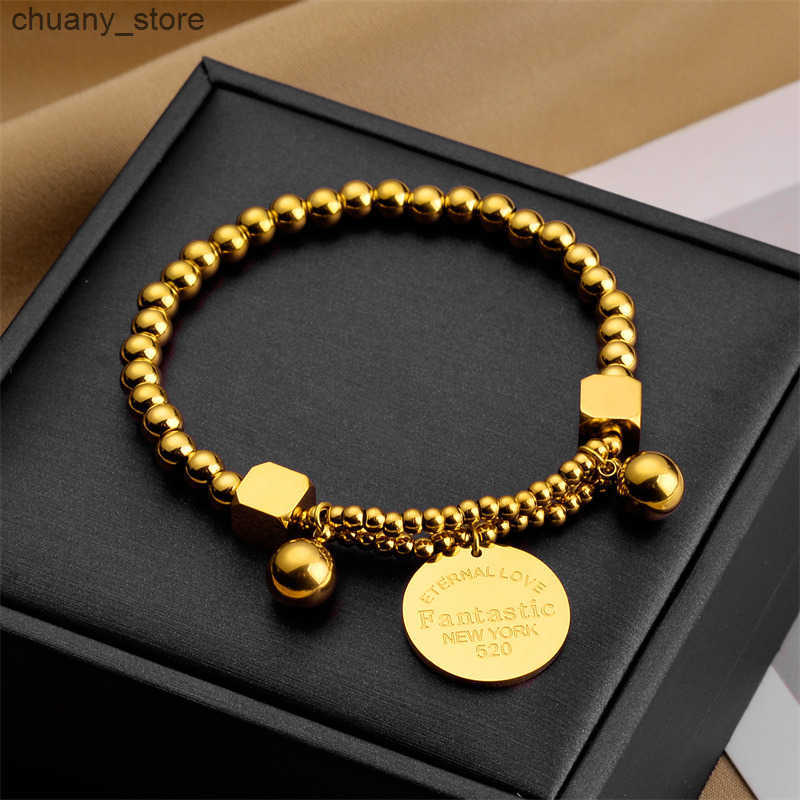 Chain 2024 Cool Style Simple Disc Letter Titanium Steel Bracelet High end Trendy Personality Bounce Di Womens Bracelet Jewelry L240910