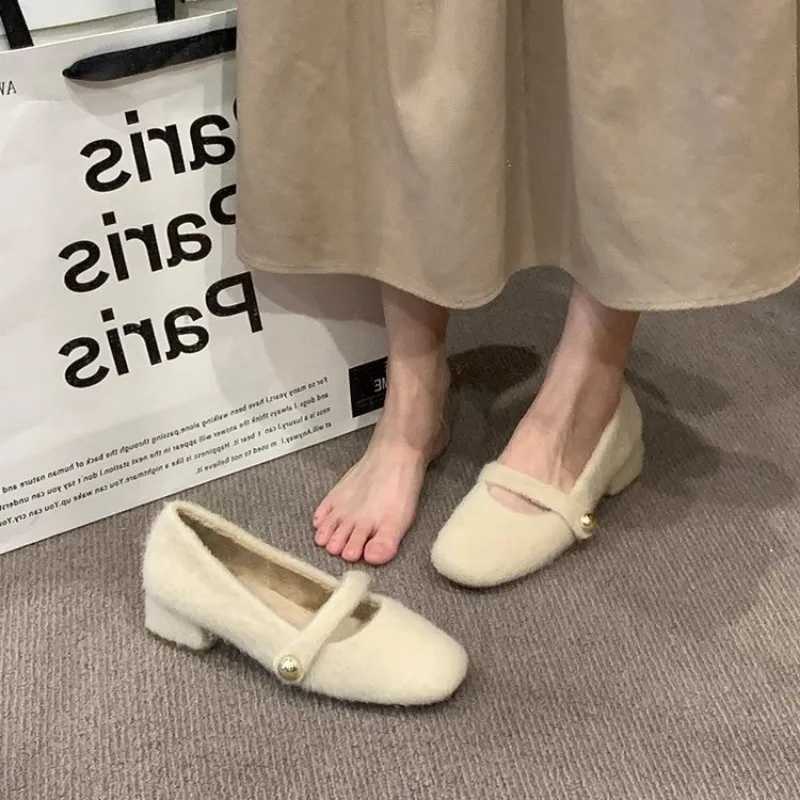 Warm artificial fur pump autumn and winter new Lambswool keeps warm Mary Jens Wan Fei shallow casual shoes Y241218
