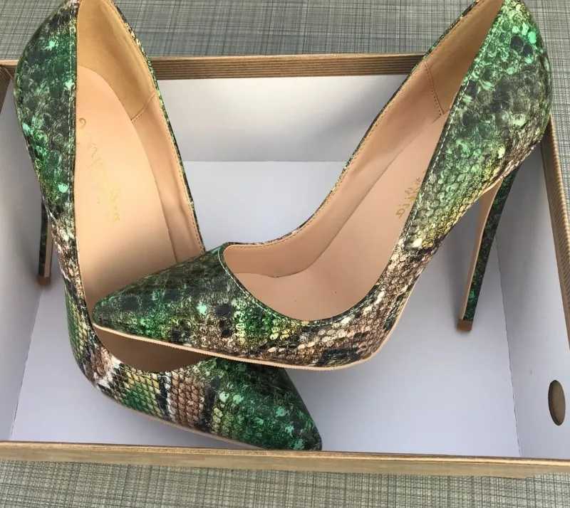 Sexy ultra-fine heelgirls sexy high heels printed multi colors stilettos 12cm wedding shoes Green snake pattern woman shoesC241218
