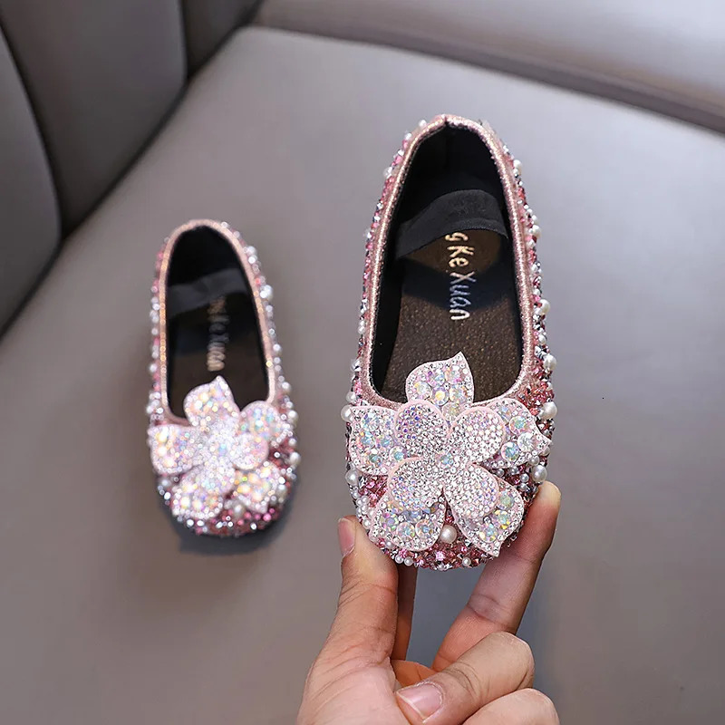 Children Sequins Leather Shoes Baby Kids Party Princess Shoes Girls Glitter Bowknot Flat Shoes J388 241219