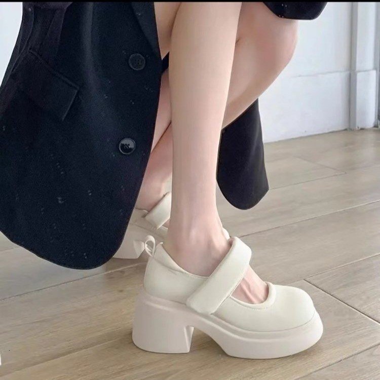Mary Ddmywed French Jane Women S Spring And Autumn New Velcro Thick Heel Small Leather Casual High Heels Single Shoes Chinese Brand F Ddmysaturn
