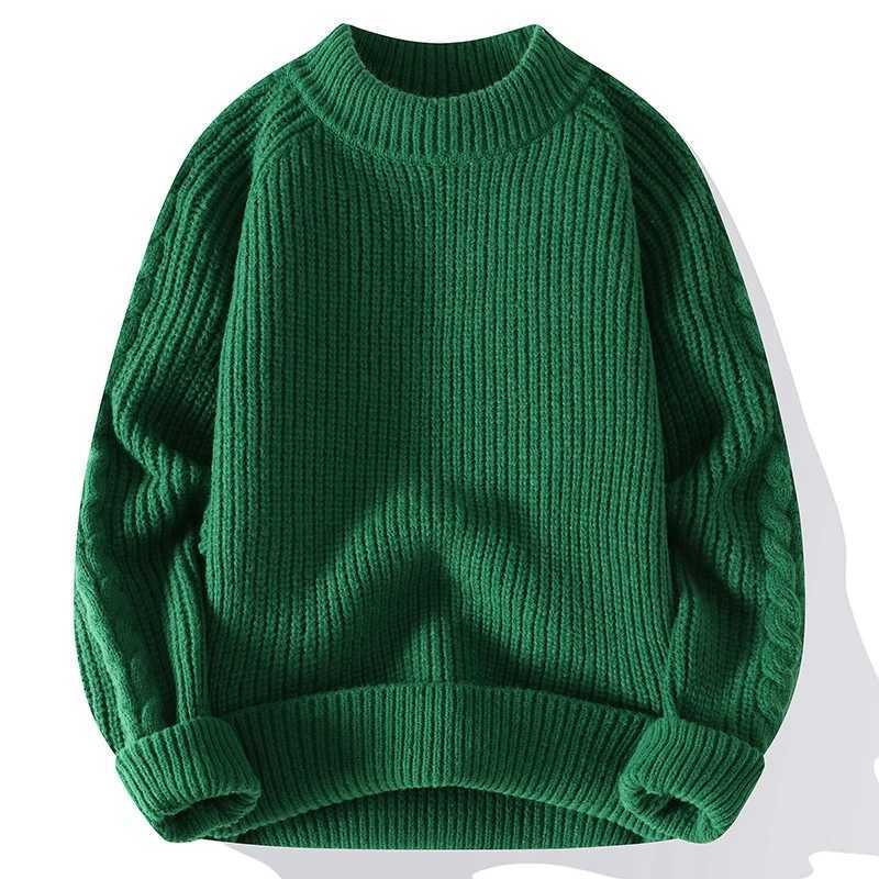 New mens knitted sweater round neck long sleeved Harajuku mens casual latte autumn mens earth color warm sweater W241219