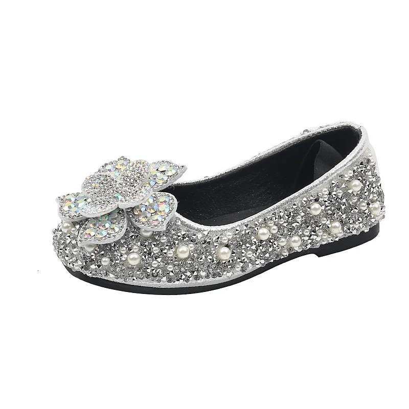 Children Sequins Leather Shoes Baby Kids Party Princess Shoes Girls Glitter Bowknot Flat Shoes J388 241219