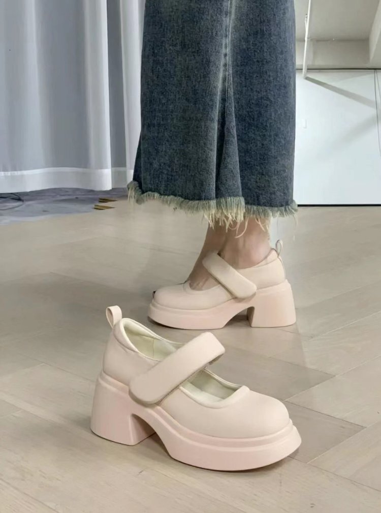 Mary Ddmywed French Jane Women S Spring And Autumn New Velcro Thick Heel Small Leather Casual High Heels Single Shoes Chinese Brand F Ddmysaturn
