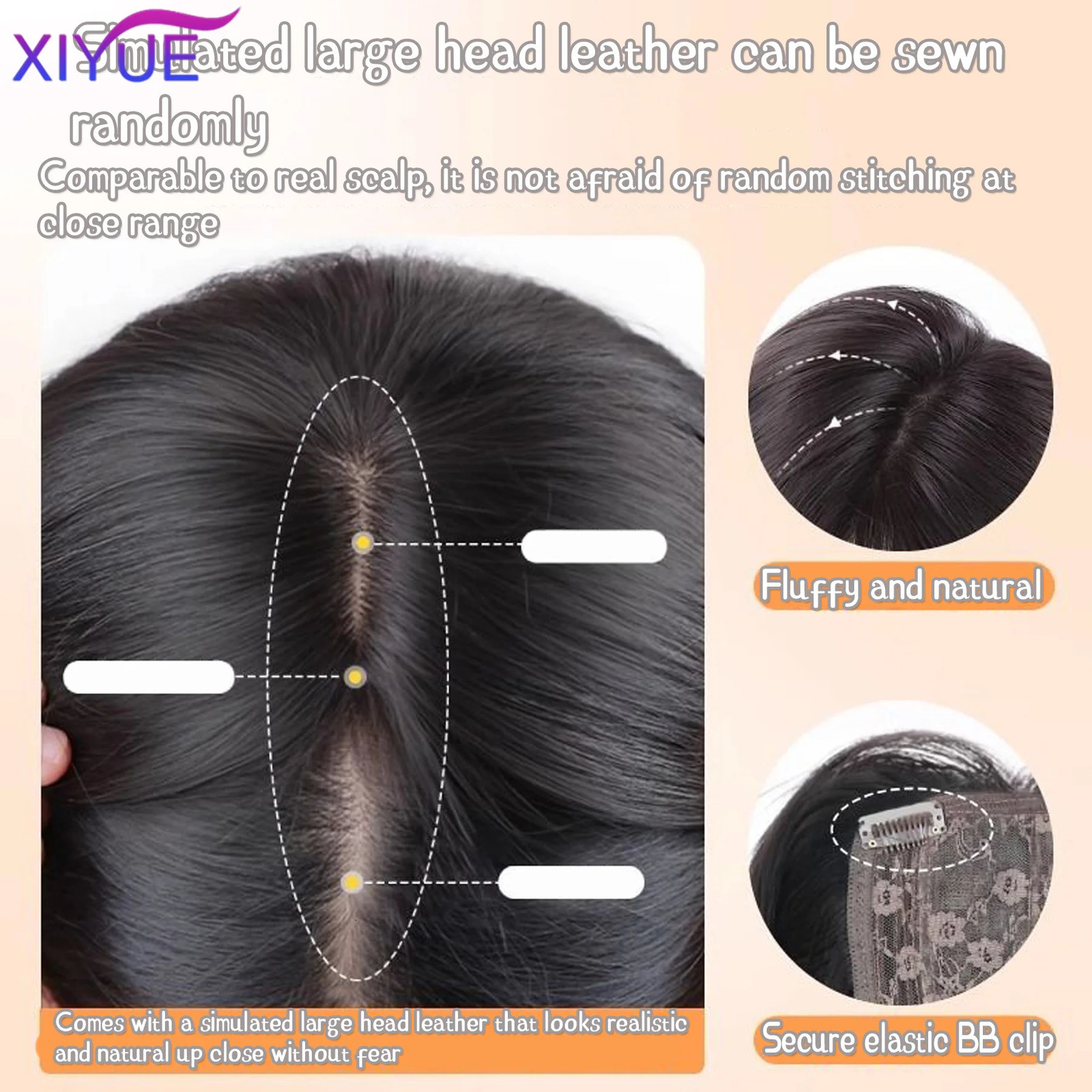 XIYUE Synthetic Topper Hair Piece Invisible Seamless Bangs Clip Overhead Natural Invisible Replacement Cover White Hair 241219