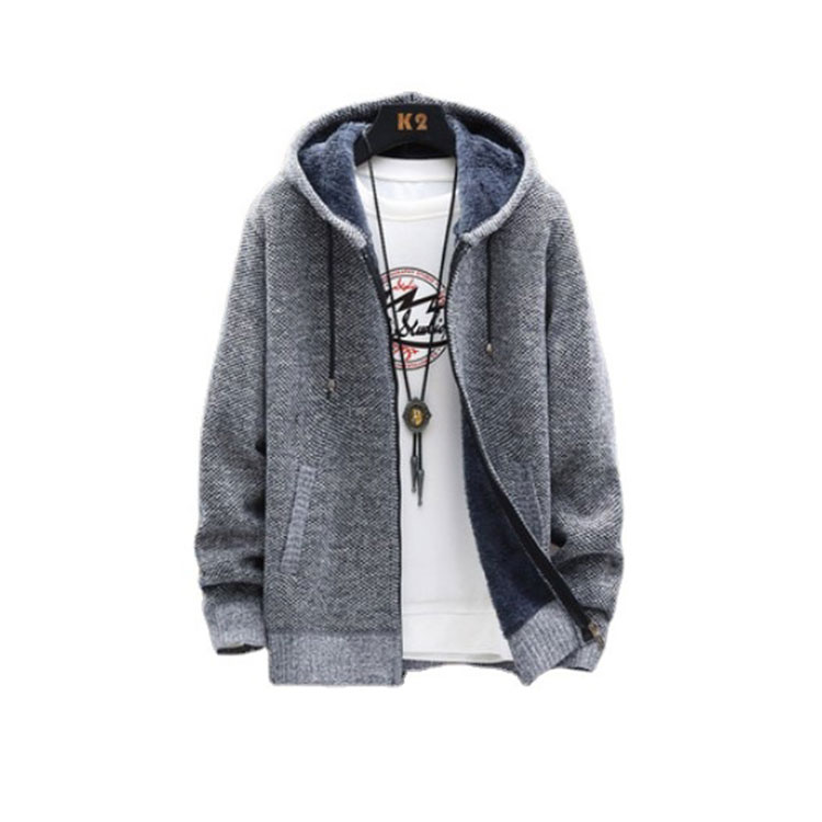 Trendy Men's Knit Zip-up Hoodie Coat for Big Sizes - Autumn & Winter Wear