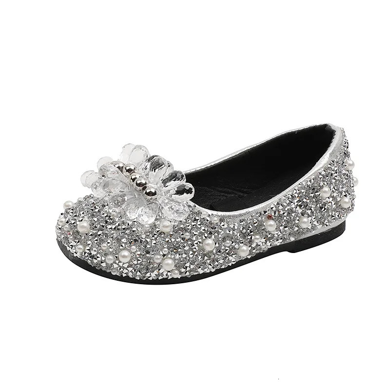 AINYFU Autumn Girls Rhinestone Princess Shoes Childrens Color Sequins Leather Shoes Fashion Kids Pearl Party Wedding Shoes H964 241219
