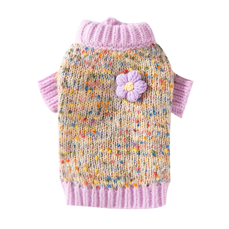 Autumn and winter pet clothes, dotted with colorful yarn, small flower sweaters, comfortable and warm dog clothes HS42
