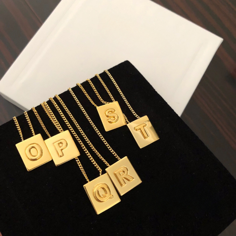 Free shipping gold square block geometry designer pendant necklaces for women girls link chain short choker letters necklace jewelry wholesale