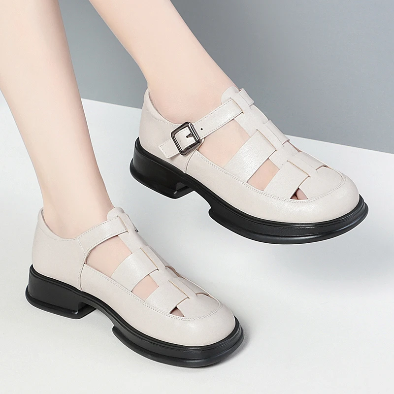 AIYUQI Roman Sandals Women Spring Genuine Leather Women's Sandals Openwork Platform Female Gladiator Sandals