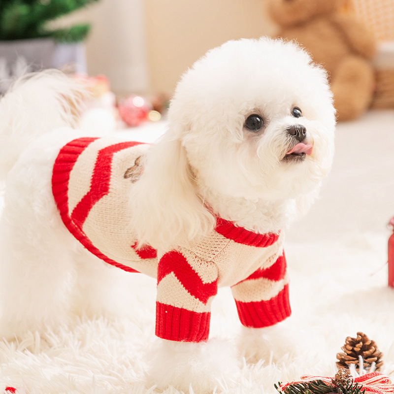 Autumn and Winter Dog Clothes Christmas Wave Jacquard Knitted Sweater Thickened Warm Small Dog Pet New Year Clothes