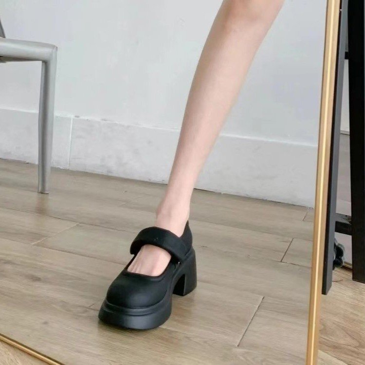 Mary Ddmywed French Jane Women S Spring And Autumn New Velcro Thick Heel Small Leather Casual High Heels Single Shoes Chinese Brand F Ddmysaturn