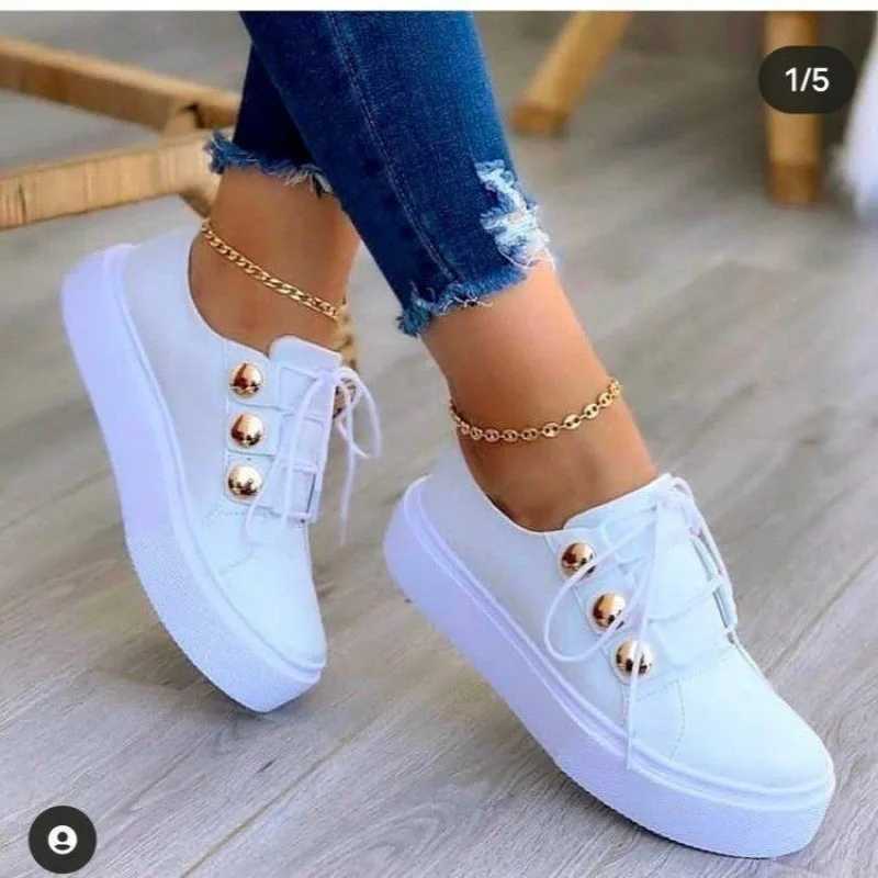 New White Shoes for Women 2023 Fashion Round Toe Platform Shoes Size 43 Casual Shoes for Women Lace Upper for Women Loafers Zapatos Mujer Z250403