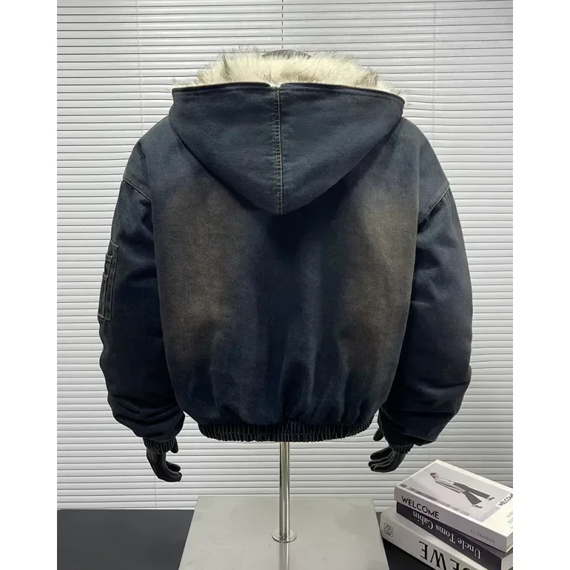New Autumn Winter Loose Denim With Thickened And Warm Retro Design, Hooded Cotton Jacket, Fashionable Men's Jacket