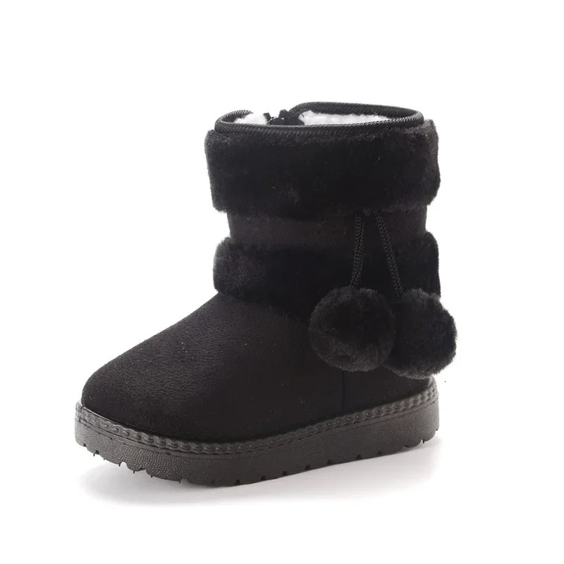 Winter Furry Shoes Girls with Cute Hairball Baby Kids High Top Snow Boots Anti-proof Warmer School Children Fur Boots E08014 241219