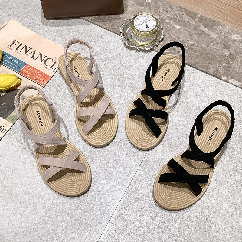 Sandals Women Ddmywed S Summer New Korean Edition Versatile Heel Flat Bottom Open Toe Simple One Line Buckle Strap Student Roman Shoes Chinese Brand F