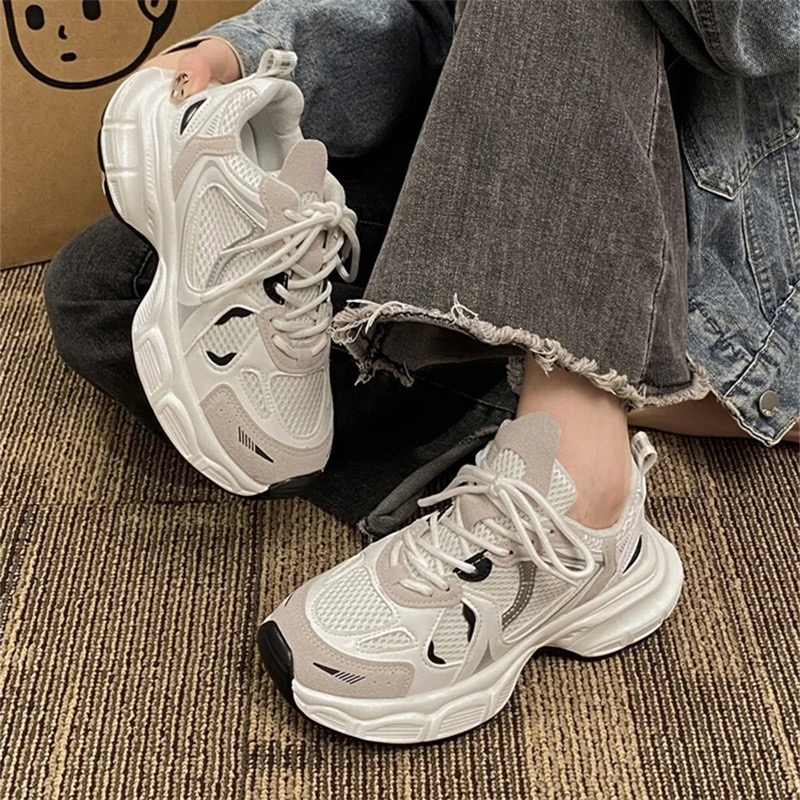 New Dress Casual Sneakers Mesh Lightweight For Women Round Toe Summer Trends Korean Sport Lace-up Tennis Shoes 230710