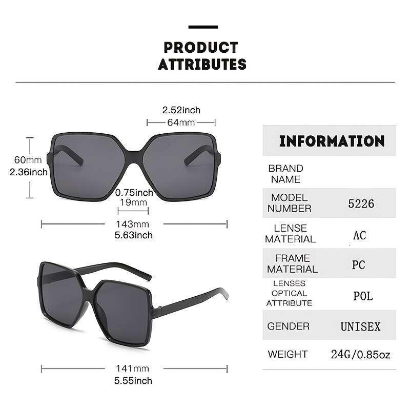 LALAVARA Oversize Square Frame Retro 90s Vintage Outdoor Driving Sunshade Decoration Glasses