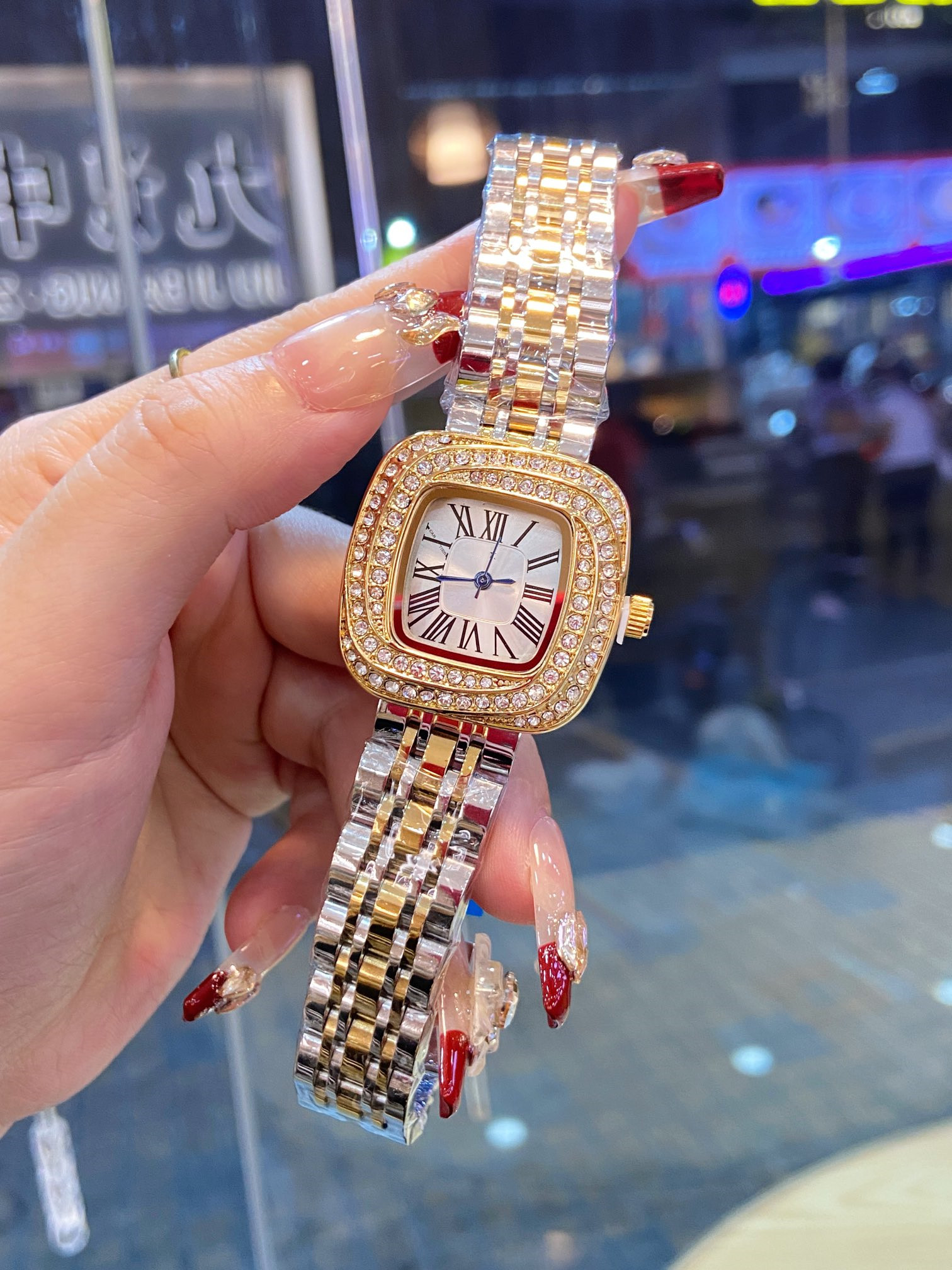 Good quality women tank watches fashion style watch Diamond inlay lady quartz movement stainless steel strap casual womens wristwatches #656