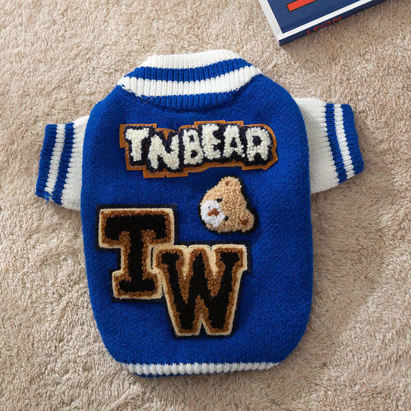 Autumn and winter casual baseball clothes, dog knitted cardigans, autumn warm pet sweaters, small and medium-sized dog and cat clothes