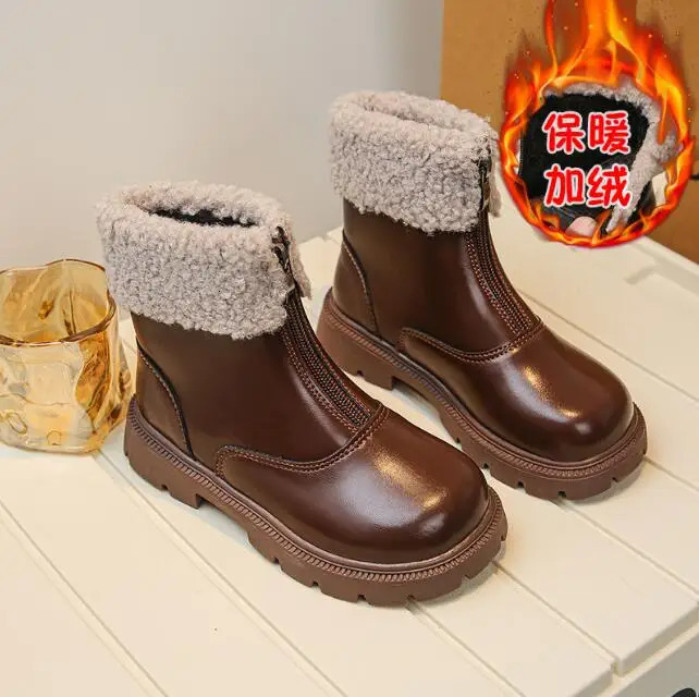 Children Snow Boots Thicken Plush Fur Warm Boys Boots Anti-slip Girls Snow Shoes Winter Fleece Lined Kids Outdoor Sport Shoes 241219