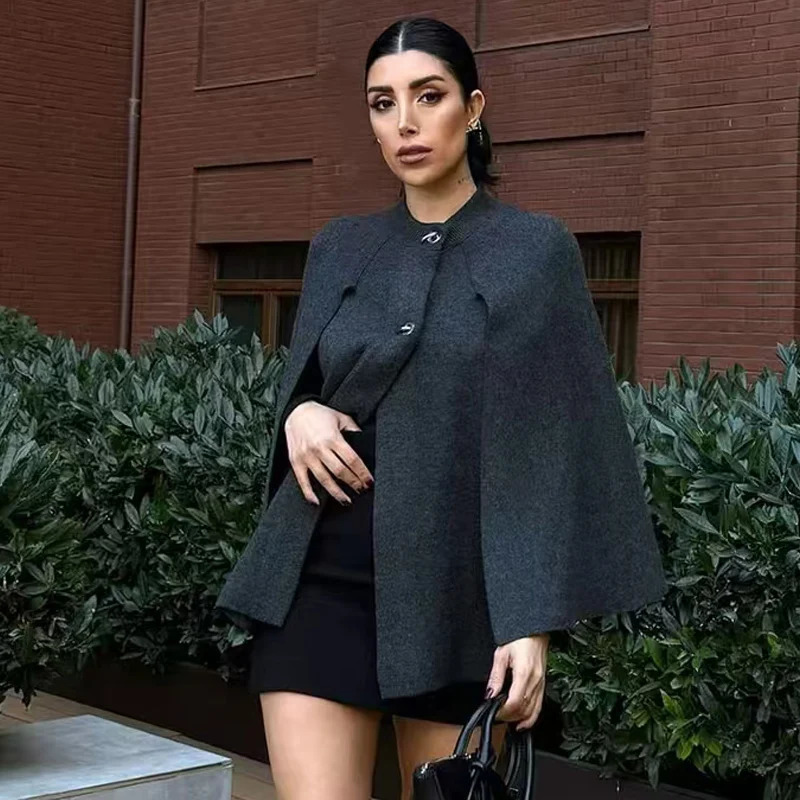 TRAF Knit Capes Women Winter Woman Ponchos Large Size Outerwear Solid Coats Cloak Elegant Womens Shawl Korean Style Ponchos 241218