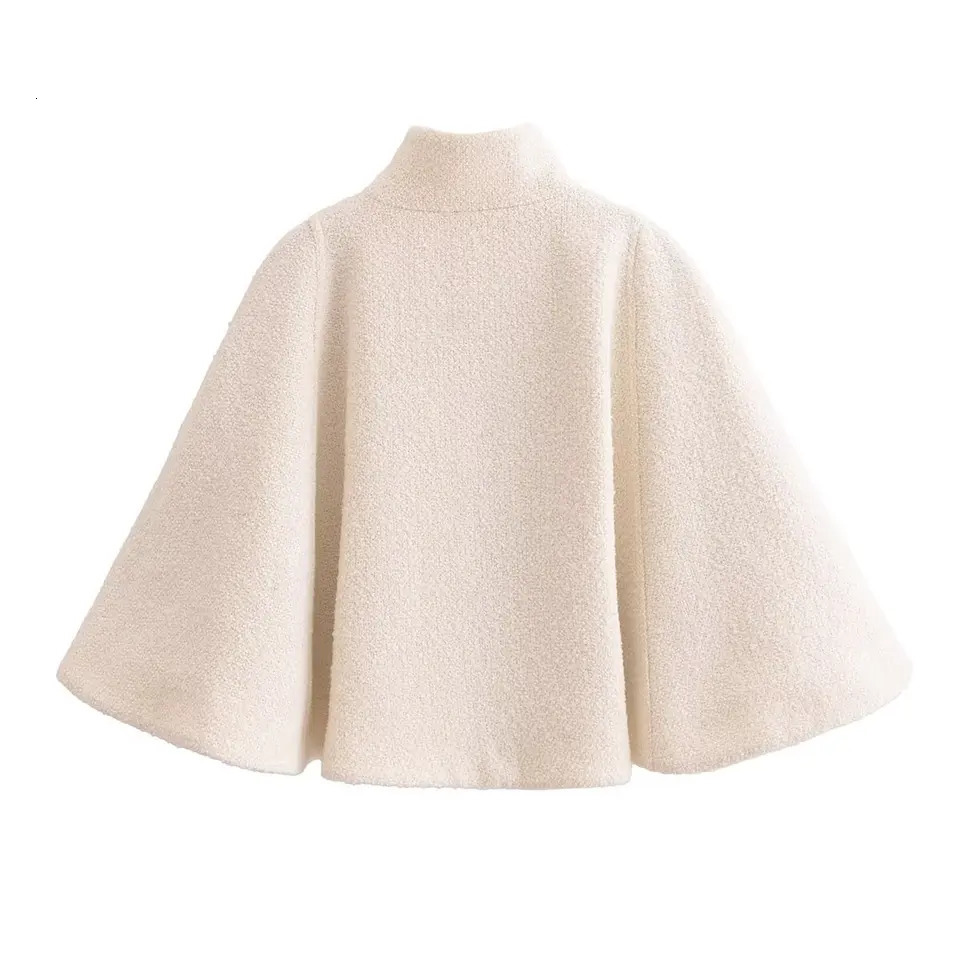 TRAFZA-Women Elegant Cape Coat Stand-up Collar Single Button Beige Loose Coat 2025 Fashion Fall Winter Dinner Coat 241218