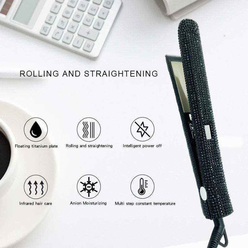Professional Flat Iron Hair Straightener PTC Safely Heating to Bling Crystal Hair 241218