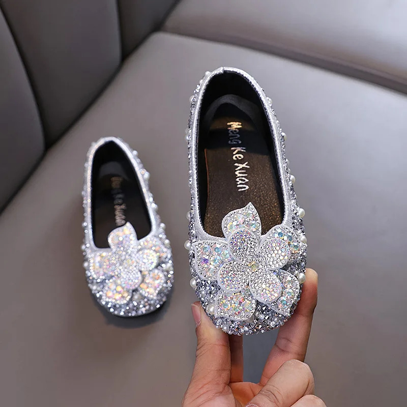 Children Sequins Leather Shoes Baby Kids Party Princess Shoes Girls Glitter Bowknot Flat Shoes J388 241219