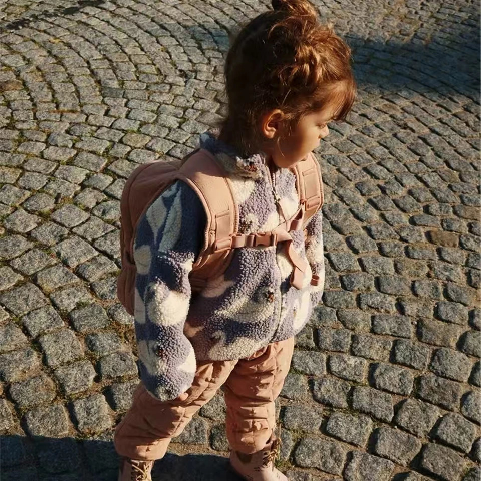 2024 Autumn Winter KS Childrens Embroidery Jackets Girls Cotton Outerwear Baby Clothes Boys Plus Fleece Coats Kids Clothing 241218