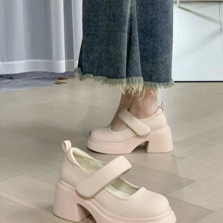 Mary Ddmywed French Jane Women S Spring And Autumn New Velcro Thick Heel Small Leather Casual High Heels Single Shoes Chinese Brand F Ddmysaturn