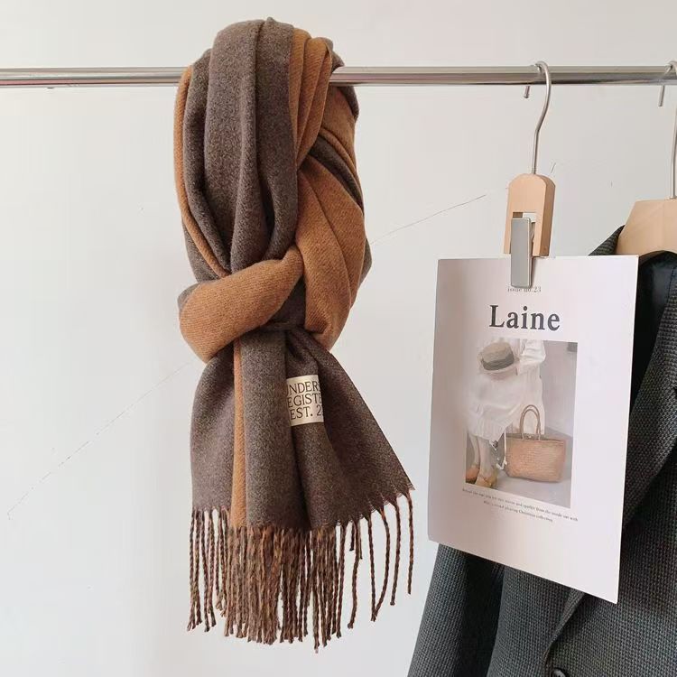T018 autumn and winter new classic solid color warm scarf female fashion cashmere thickened student neck scarf dual-purpose shawl