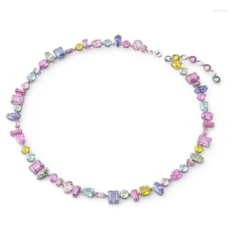 Pendant Necklaces Chains Sweetheart Candy Colored Crystal Cz Necklace Light High Grade Love Rainbow Collar Chain Bracelet For Ote2Y