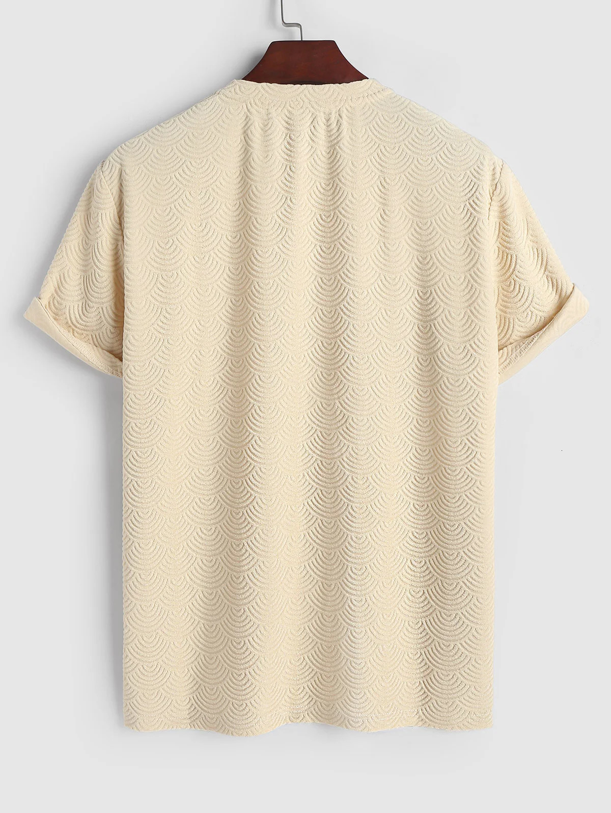 Mens Geometric Jacquard Crew Neck Short Sleeves Terry Cloth Textured Casual T Shirt 241217