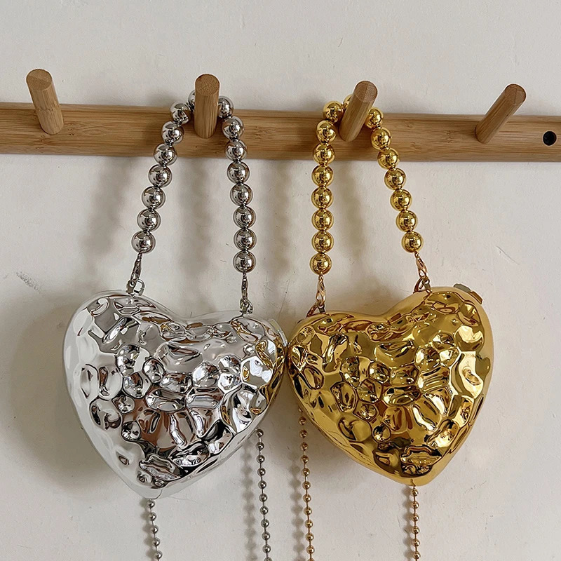 Gold Sier Color Mini Handbag Heared Shape Women Small Cross Body Evening Party Female Chain Shoulder Bag 241213