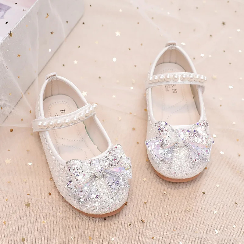 Fashion Crystal Sequins Bow Tie Kids Princess Dance Party Shoes Childrens Dresses Shoe 241219