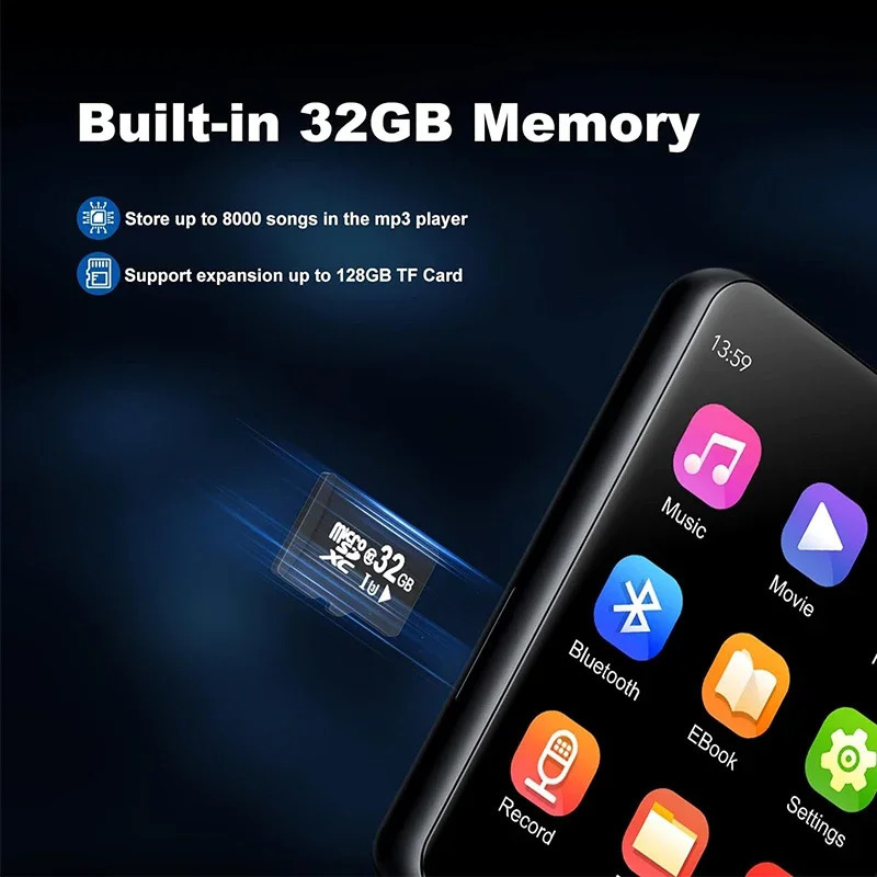 32GB 24 Touch Screen Mp3 Player with BT 50 MP3 Player with Builtin HD Speaker FM radio and voice recording 241113