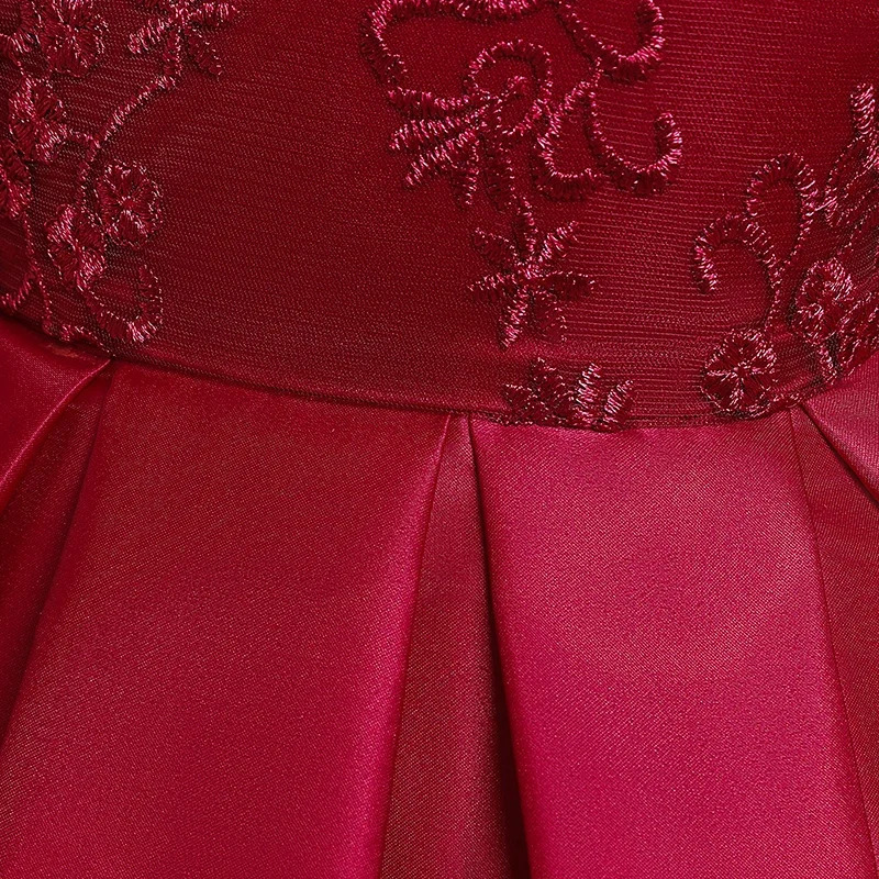 Red Birthday Princess Dress Winter Fall Baby Girl Toddler Backless Lace Wedding Flower Girl Clothes 241219