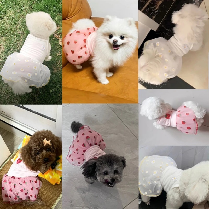 Puppy Princess Dresses Dog Cute Dress Strawberry Pattern Skirt Chihuahua Yorkie Sweet Skirts Summer Pet Clothes