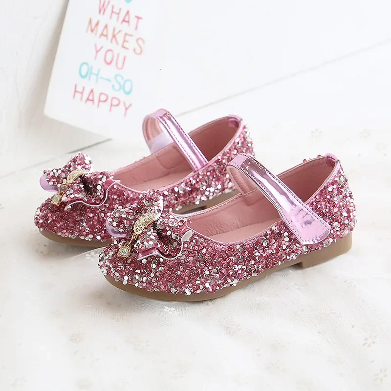 Fashion Girls Shoes Kids Flats Shoes Sequins Rhinestone Princess With Butterfly-Knot Flats Shoes For Students Autumn 241219