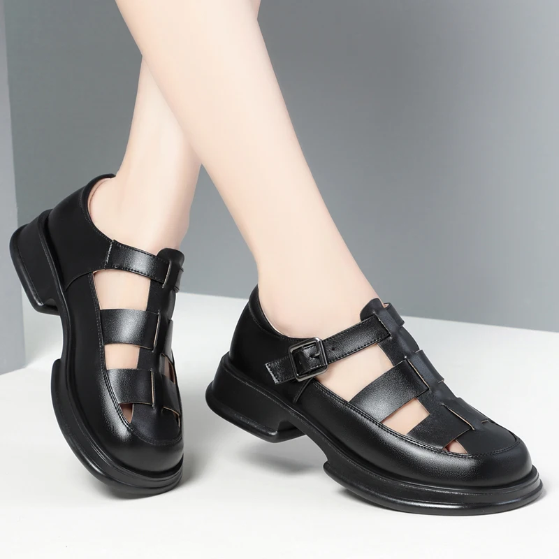 AIYUQI Roman Sandals Women Spring Genuine Leather Women's Sandals Openwork Platform Female Gladiator Sandals