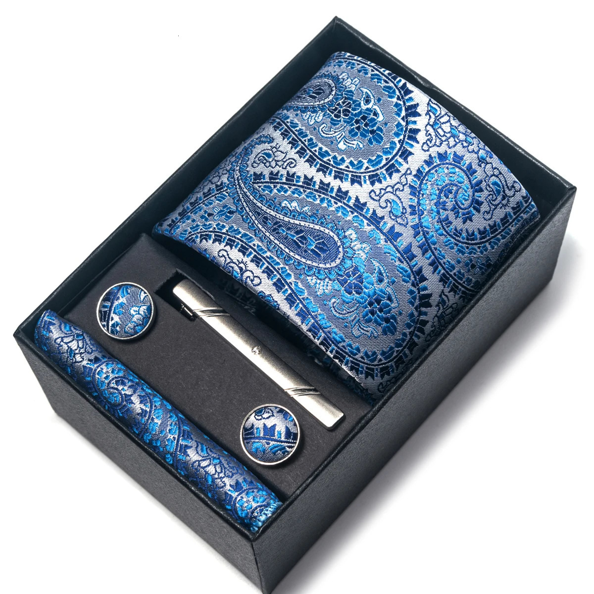 Silk Tie Men Wedding Gift Box Tie Pocket Squares Set Necktie Box Men White Suit Accessories Fit Wedding 241219