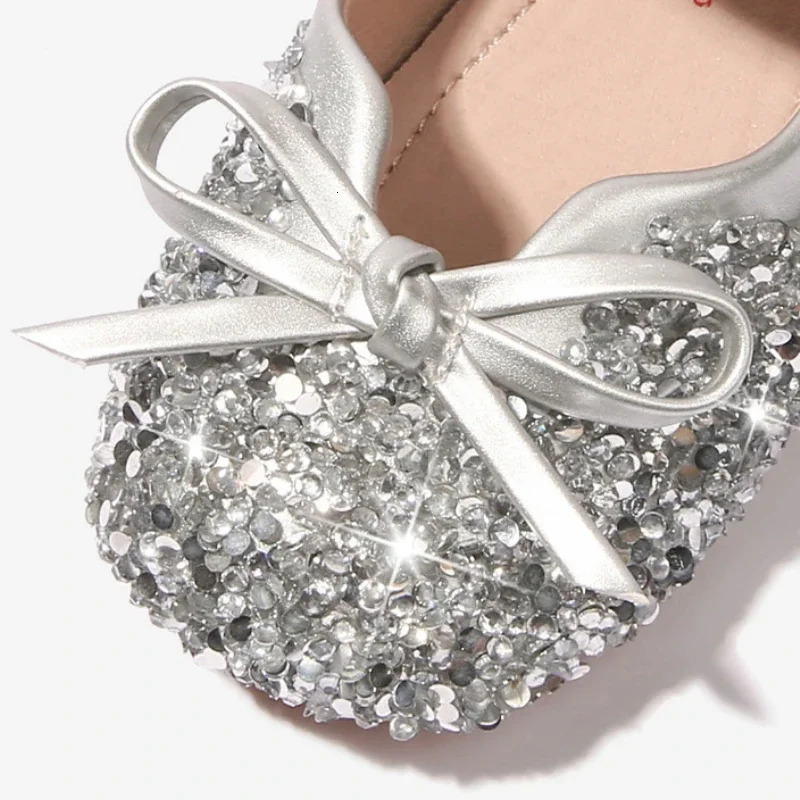 Girl Shoe Fashion Crystal Princess Shoe Versatile Sweet Kid Shoes Exquisite Elegant Flat Shoe Soft Sole Comfort Single Shoes 241219