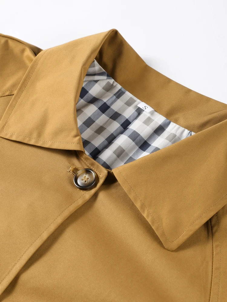 Elegant Plaid Lapel Long Windbreaker Women Fashion Single Breasted Full Sleeve Solid Coat 2024 Autumn Lady High Street Outwear 241219